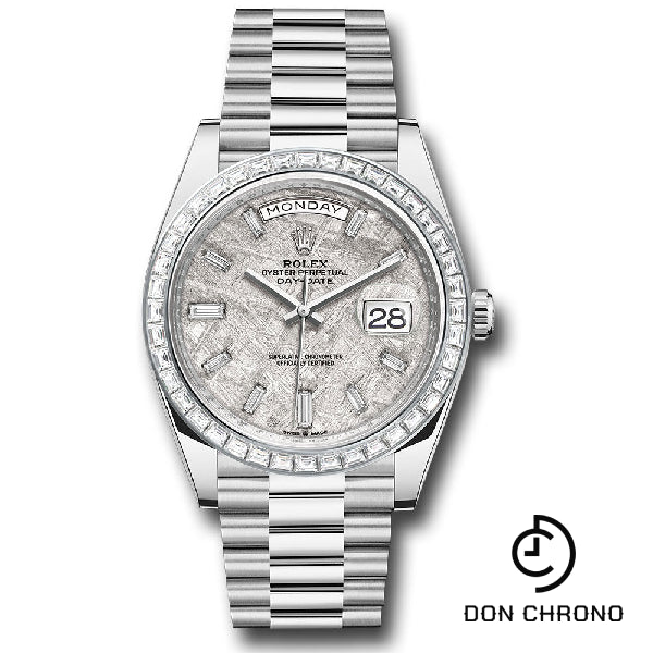 Rolex Platinum Day-Date 40 Watch - Baguette Diamond Bezel - Meteorite Diamond Dial - President Bracelet - 228396tbr mtdp