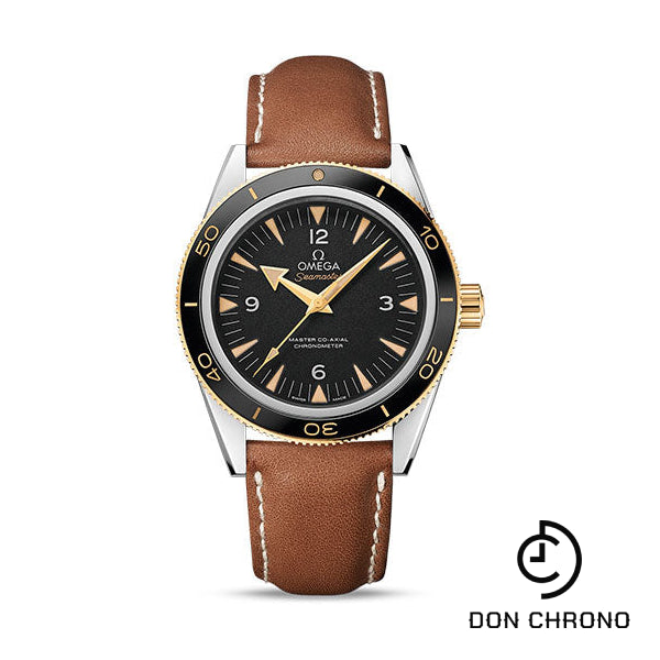 Omega Seamaster 300 Omega Master Co-Axial Watch - 41 mm Steel Case - Yellow Gold Bezel - Black Dial - Brown Leather Strap - 233.22.41.21.01.001