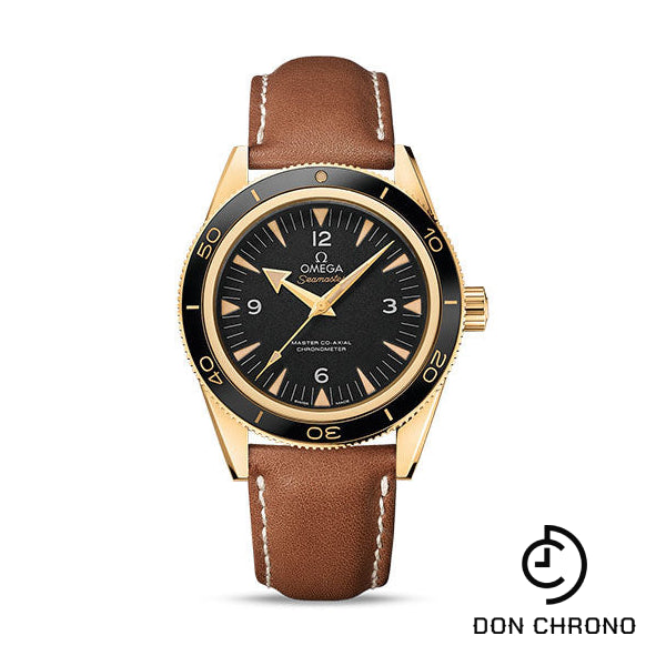 Omega Seamaster 300 Omega Master Co-Axial Watch - 41 mm Yellow Gold Case - Ceramic Bezel - Black Dial - Brown Leather Strap - 233.62.41.21.01.001