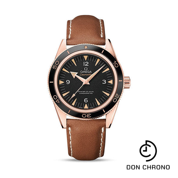 Omega Seamaster 300 Omega Master Co-Axial Watch - 41 mm Sedna Gold Case - Ceramic Bezel - Black Dial - Brown Leather Strap - 233.62.41.21.01.002