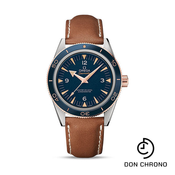 Omega Seamaster 300 Omega Master Co-Axial Watch - 41 mm Titanium Case - Sedna Gold Bezel - Blue Dial - Brown Leather Strap - 233.62.41.21.03.001