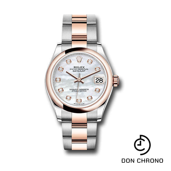 Rolex Steel and Everose Gold Datejust 31 Watch - Domed Bezel - Silver Diamond Dial - Oyster Bracelet - 278241 mdo