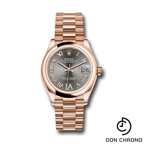 Rolex Everose Gold Datejust 31 Watch - Domed Bezel - Rhodium Diamond Six Dial - President Bracelet - 278245 dkrhdr6p