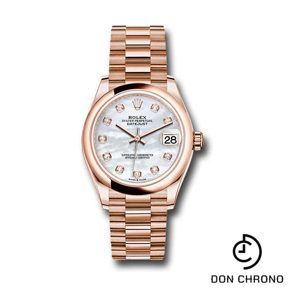 Rolex Everose Gold Datejust 31 Watch - Domed Bezel - Silver Diamond Dial - President Bracelet - 278245 mdp