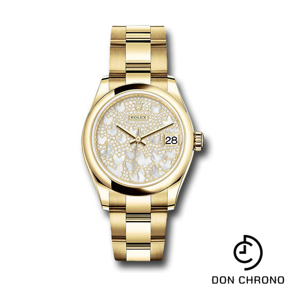 Rolex Yellow Gold Datejust 31 Watch - Domed Bezel - Paved Mother-of-Pearl Butterfly Dial - Oyster Bracelet - 278248 pmopbo