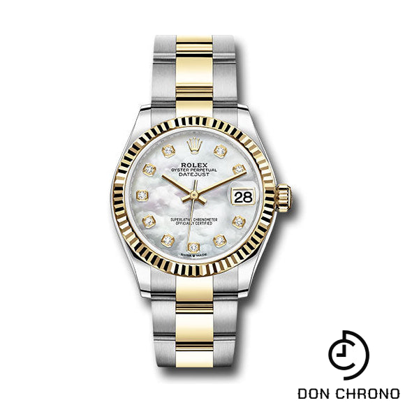 Rolex Steel and Yellow Gold Datejust 31 Watch - Fluted Bezel - Mother-of-Pearl Diamond Dial - Oyster Bracelet - 278273 mdo