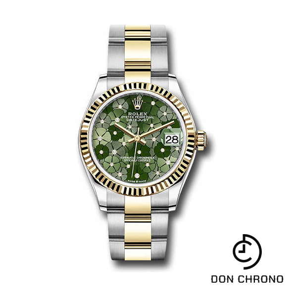 Rolex Yellow Rolesor Datejust 31 Watch - Fluted Bezel - Olive Green Floral Motif Diamond 6 Dial - Oyster Bracelet - 278273 ogflomdo