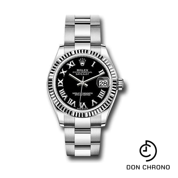 Rolex Steel and White Gold Datejust 31 Watch - Fluted Bezel - Black Roman Dial - Oyster Bracelet - 278274 bkro