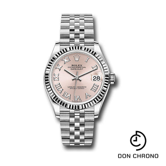 Rolex Steel and White Gold Datejust 31 Watch - Fluted Bezel - Pink Roman Dial - Jubilee Bracelet - 278274 prj