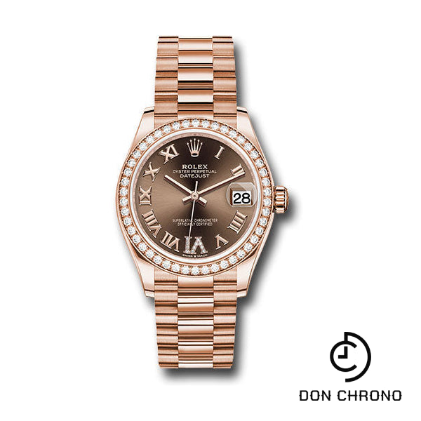 Rolex Everose Gold Datejust 31 Watch - Diamond Bezel - Chocolate Diamond Six Dial - President Bracelet - 278285RBR chodr6p