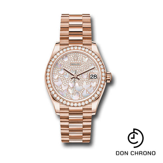 Rolex Everose Gold Datejust 31 Watch - Diamond Bezel - Diamond Paved Butterfly Dial - President Bracelet - 278285RBR pmopbp