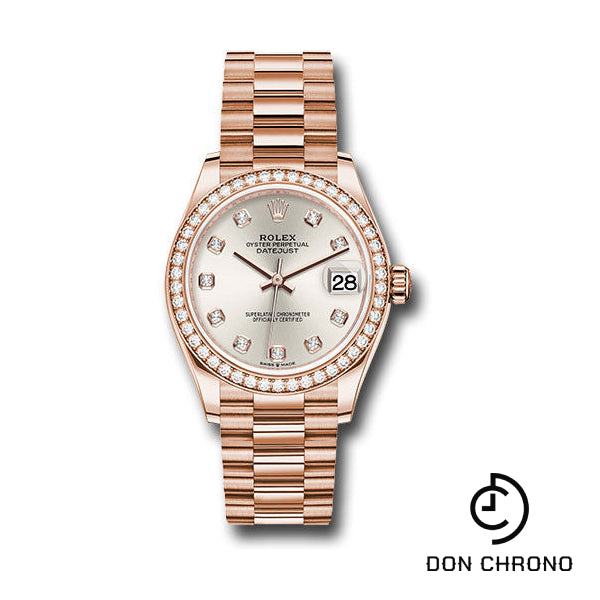 Rolex Everose Gold Datejust 31 Watch - Diamond Bezel - Silver Diamond Dial - President Bracelet - 278285RBR sdp
