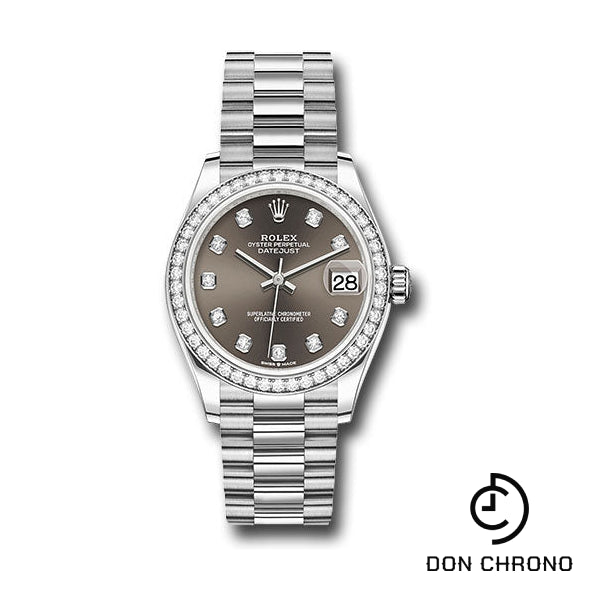 Rolex White Gold Datejust 31 Watch - Diamond Bezel - Dark Grey Roman Dial - President Bracelet - 278289RBR dkgrdp