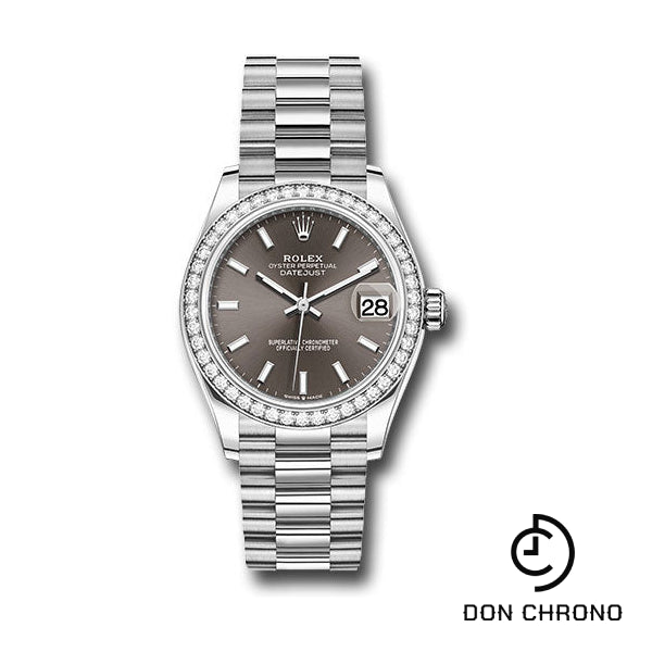 Rolex White Gold Datejust 31 Watch - Diamond Bezel - Dark Grey Index Dial - President Bracelet - 278289rbr dkgip