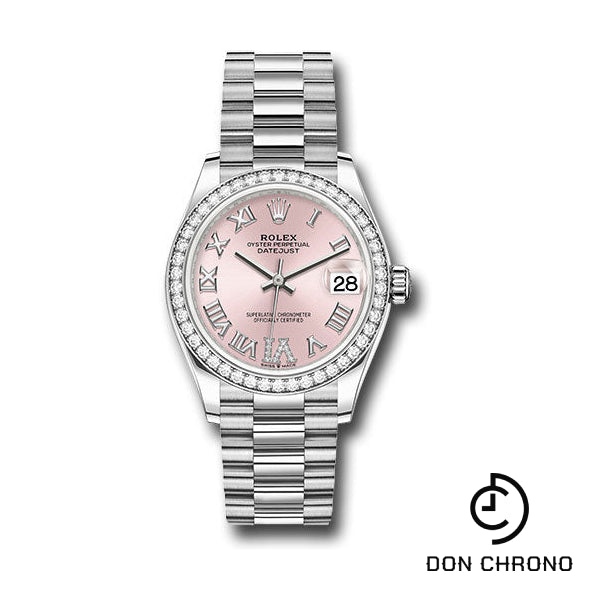 Rolex White Gold Datejust 31 Watch - Diamond Bezel - Pink Diamond Roman Dial - President Bracelet - 278289rbr pdr6p