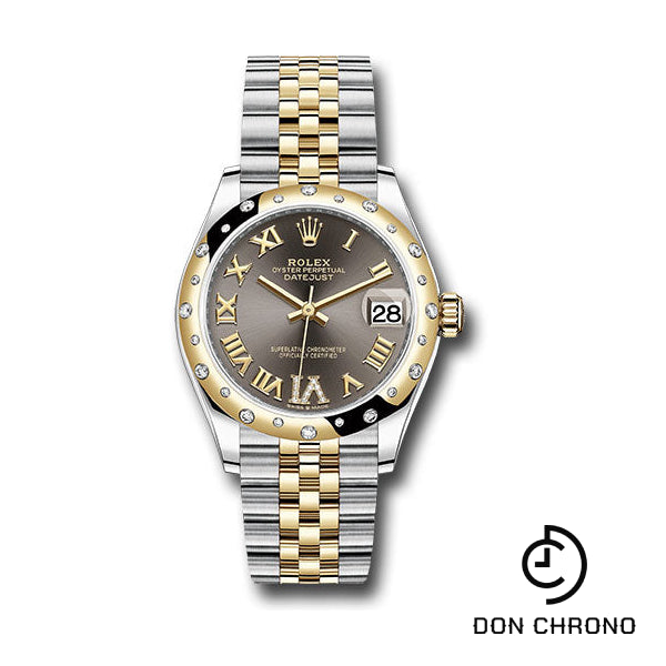 Rolex Steel and Yellow Gold Datejust 31 Watch - Domed Diamond Bezel - Dark Grey Diamond Roman Six Dial - Jubilee Bracelet - 278343 dkgdr6j