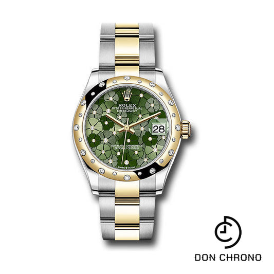 Rolex Yellow Rolesor Datejust 31 Watch - Domed, Diamond Bezel - Olive Green Floral Motif Diamond 6 Dial - Oyster Bracelet - 278343rbr ogflomdo