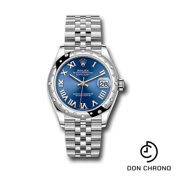 Rolex Steel and White Gold Datejust 31 Watch - Domed 24 Diamond Bezel - Blue Roman Dial - Jubilee Bracelet - 2021 Release - 278344RBR blrj