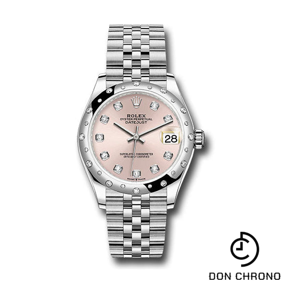 Rolex Steel and White Gold Datejust 31 Watch - Domed 24 Diamond Bezel - Pink Diamond Dial - Jubilee Bracelet - 278344RBR pdj