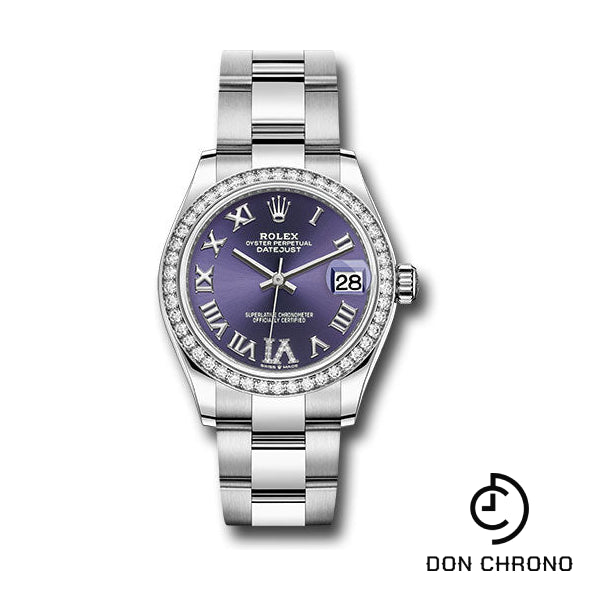 Rolex Steel and White Gold Datejust 31 Watch - Diamond Bezel - Aubergine Roman Diamond 6 Dial - Oyster Bracelet - 278384RBR aubdr6o