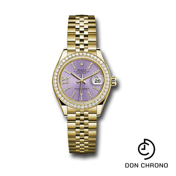 Rolex Yellow Gold Lady-Datejust 28 Watch - 44 Diamond Bezel - Lilac Stripe Diamond Index Dial - Jubilee Bracelet - 279138RBR lils36dix8dj