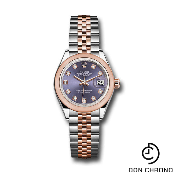Rolex Steel and Everose Gold Rolesor Lady-Datejust 28 Watch - Domed Bezel - Aubergine Diamond Dial - Jubilee Bracelet - 279161 audj