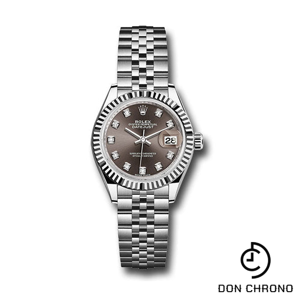 Rolex Steel and White Gold Rolesor Lady-Datejust 28 Watch - Fluted Bezel - Dark Grey Diamond Dial - Jubilee Bracelet - 279174 dgdj