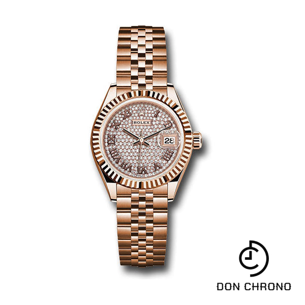 Rolex Everose Gold Lady-Datejust Watch - Fluted Bezel - Diamond-Paved Diamond Roman Dial - Jubilee Bracelet - 279175 dprj