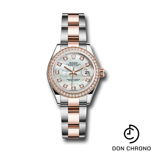 Rolex Steel and Everose Gold Rolesor Lady-Datejust 28 Watch - Diamond Bezel - White Mother-Of-Pearl Diamond Dial - Oyster Bracelet - 279381RBR mdo
