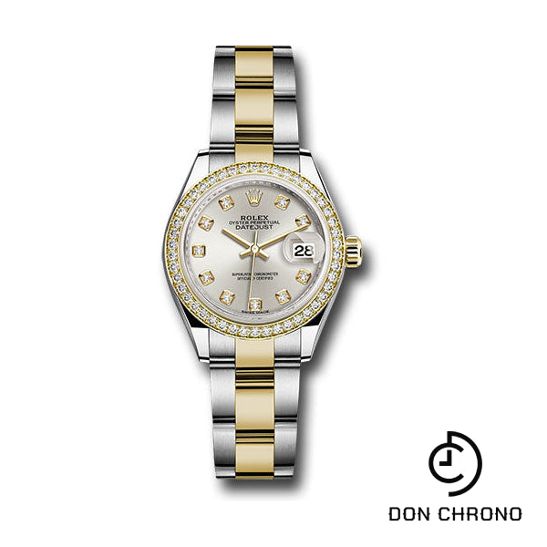 Rolex Steel and Yellow Gold Rolesor Lady-Datejust 28 Watch - Diamond Bezel - Silver Diamond Dial - Oyster Bracelet - 279383RBR sdo