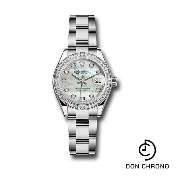 Rolex Steel and White Gold Rolesor Lady-Datejust 28 Watch - 44 Diamond Bezel - White Mother-Of-Pearl Diamond Dial - Oyster Bracelet - 279384RBR mdo
