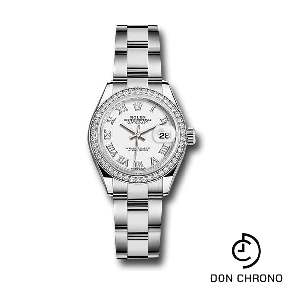 Rolex Steel and White Gold Rolesor Lady-Datejust 28 Watch - 44 Diamond Bezel - White Roman Dial - Oyster Bracelet - 279384RBR wro