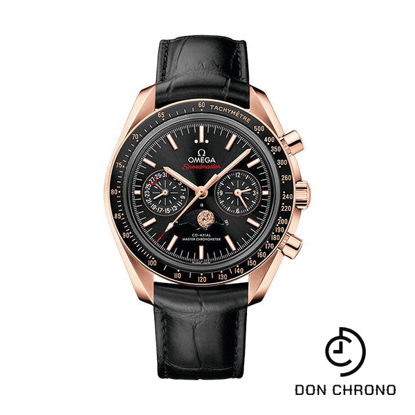Omega Speedmaster Moonphase Master Chronometer Chronograph Watch - 44.25 mm Sedna Gold Case - Black Diamond Dial - Black Leather Strap - 304.63.44.52.01.001