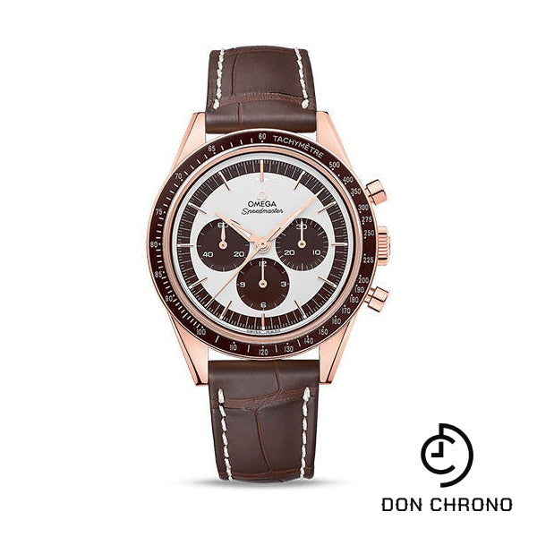 Omega Seamaster Moonwatch Numbered Edition Watch - 39.7 mm Sedna Gold Case - Ceramic Bezel - Silver Dial - Brown Leather Strap - 311.63.40.30.02.001