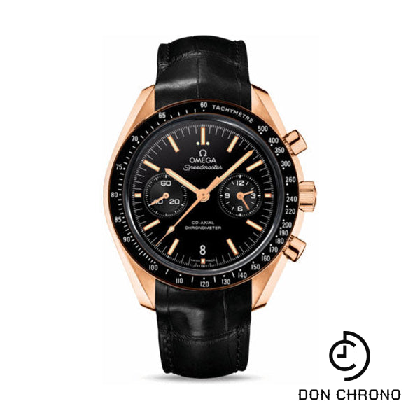 Omega Speedmaster Moonwatch Co-Axial Chronograph Watch - 44.25 mm Orange Gold Case - Tachymeter Bezel - Black Dial - Black Leather Strap - 311.63.44.51.01.001
