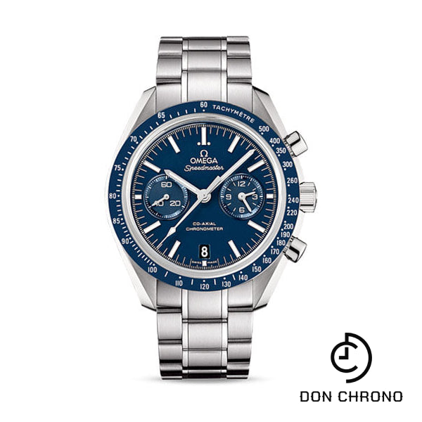 Omega Speedmaster Moonwatch Co Axial Chronograph Watch 44.25 mm Steel Case Blue Tachymeter Bezel Blue Dial 311.90.44.51.03.001