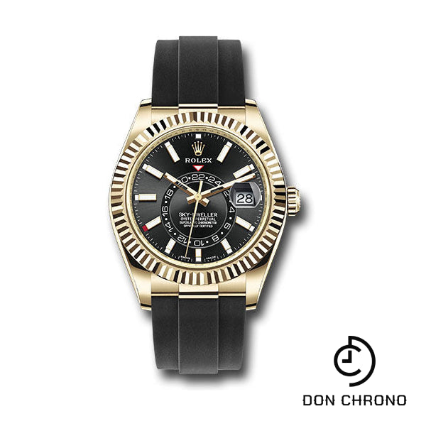Rolex Yellow Gold Sky-Dweller Watch - Black Index Dial - Oysterflex Bracelet - 326238 bki