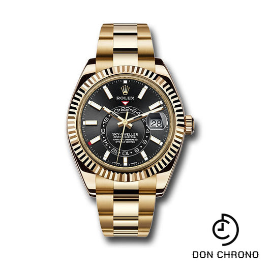 Rolex Yellow Gold Sky-Dweller Watch - Black Index Dial - Oyster Bracelet - 326938 bk