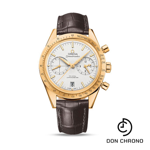 Omega Speedmaster '57 Omega Co-Axial Chronograph Watch - 41.5 mm Yellow Gold Case - Brushed Bezel - Silver Dial - Brown Leather Strap - 331.53.42.51.02.001