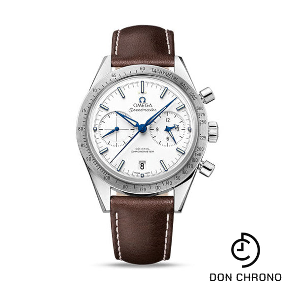 Omega Speedmaster '57 Omega Co-Axial Chronograph Watch - 41.5 mm Grade 5 Titanium Case - Brushed Bezel - White Dial - Brown Leather Strap - 331.92.42.51.04.001