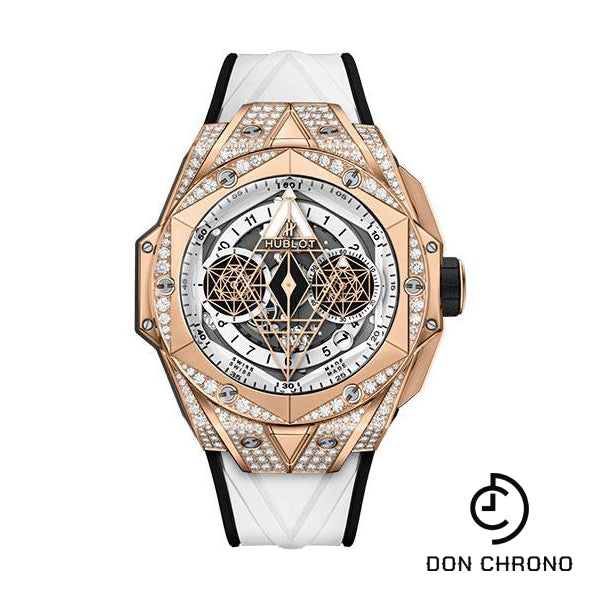 Hublot Big Bang Sang Bleu II King Gold White Pave Watch - 45 mm - White Skeleton Dial - White and Black Rubber Strap-418.OX.2001.RX.1604.MXM20