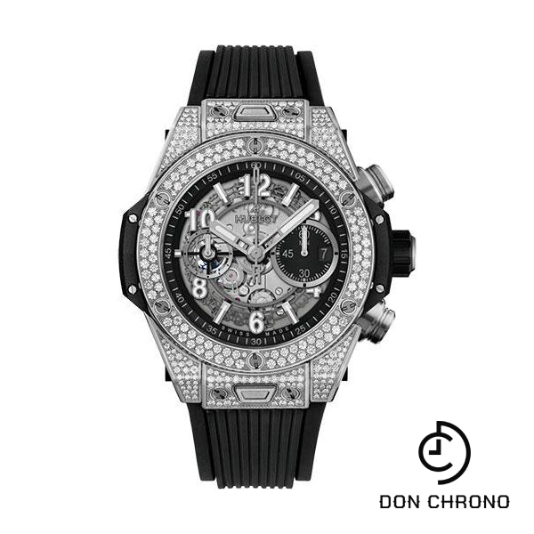 Hublot Big Bang Unico Titanium Pave Watch - 44 mm - White Dial - Black Rubber Strap-421.NX.1170.RX.1704
