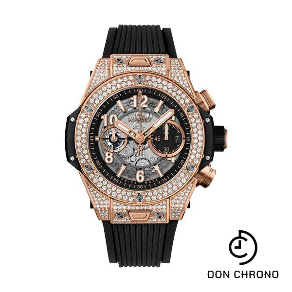 Hublot Big Bang Unico King Gold Pave Watch - 44 mm - Black Skeleton Dial - Black Rubber Strap-421.OX.1180.RX.1704