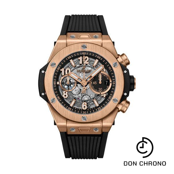 Hublot Big Bang Unico King Gold Watch - 44 mm - Black Skeleton Dial - Black Rubber Strap-421.OX.1180.RX