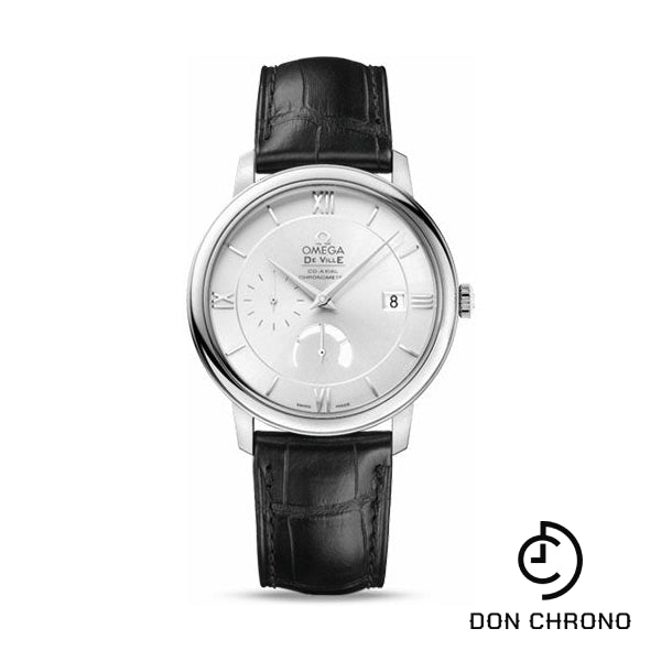 Omega De Ville Prestige Power Reserver Co-Axial Watch - 39.5 mm Steel Case - Silver Dial - Black Leather Strap - 424.13.40.21.02.001