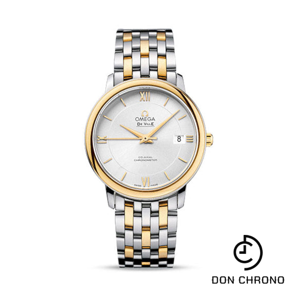 Omega De Ville Prestige Co-Axial Watch - 36.8 mm Steel Case - Yellow Gold Bezel - Silver Dial - Yellow Gold Bracelet - 424.20.37.20.02.001