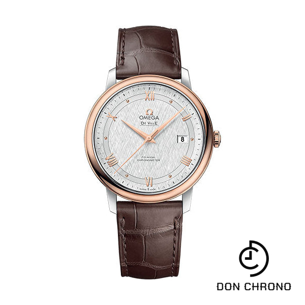 Omega De Ville Prestige Co-Axial Watch - 39.5 mm Steel And Red Gold Case - White Silvery Dial - Brown Leather Strap - 424.23.40.20.02.002