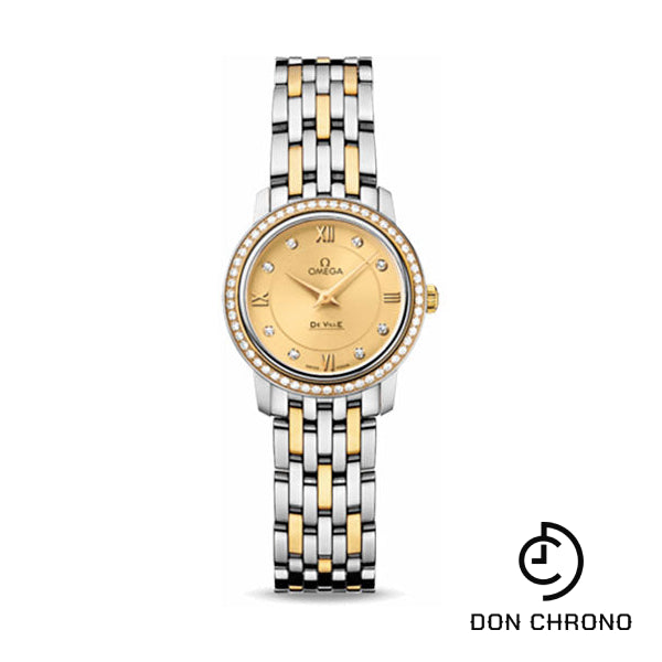 Omega De Ville Prestige Quartz Watch - 24.4 mm Steel And Yellow Gold Case - Diamond Bezel - Champagne Diamond Dial - 424.25.24.60.58.001