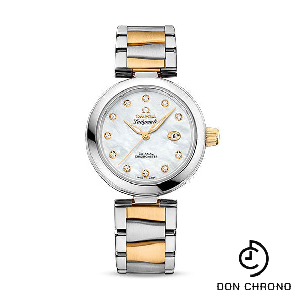 Omega De Ville Ladymatic Omega Co-Axial Watch - 34 mm Steel Case - White Diamond Dial - Steel And Yellow Gold Bracelet - 425.20.34.20.55.003