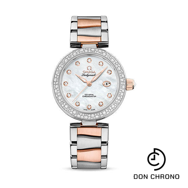 Omega De Ville Ladymatic Omega Co-Axial Watch - 34 mm Steel - Sedna Gold Case - White Diamond Dial - Sedna Gold Bracelet - 425.25.34.20.55.004